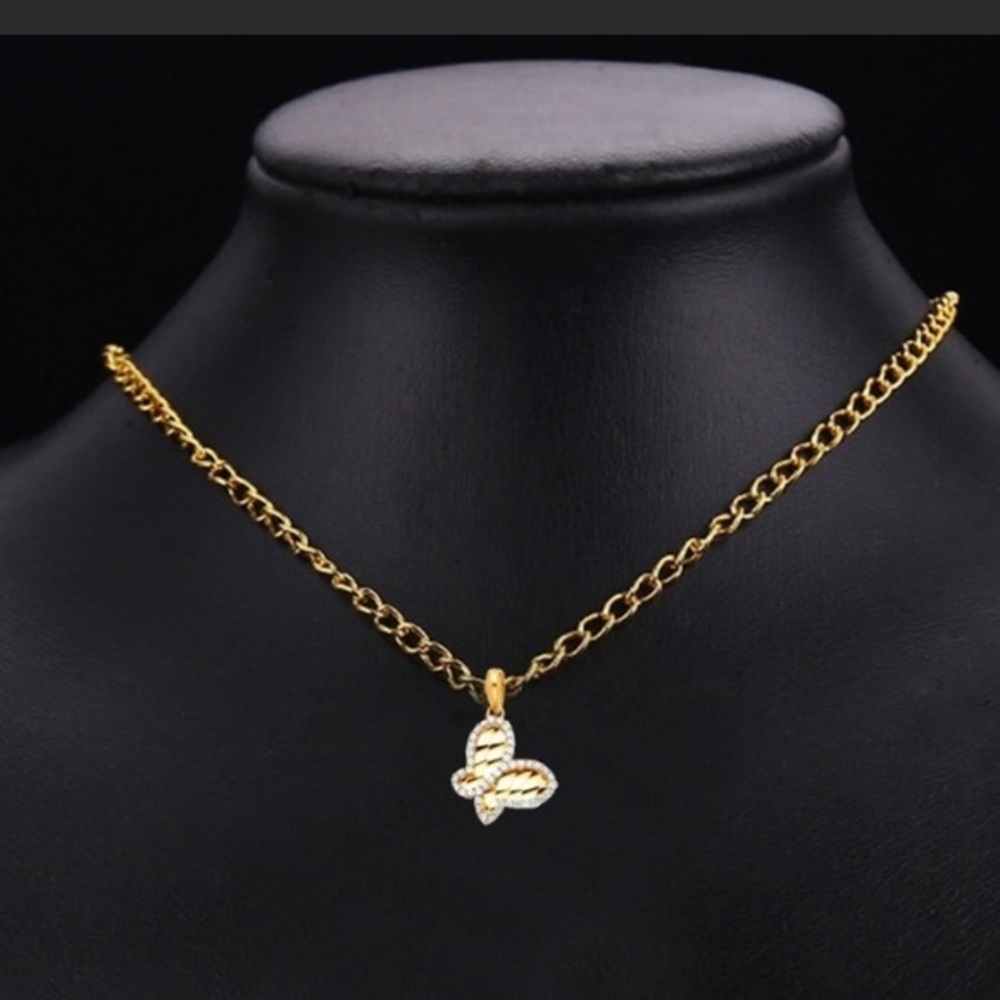 Solid 14k Yellow Gold CZ Butterfly Charm Pendant